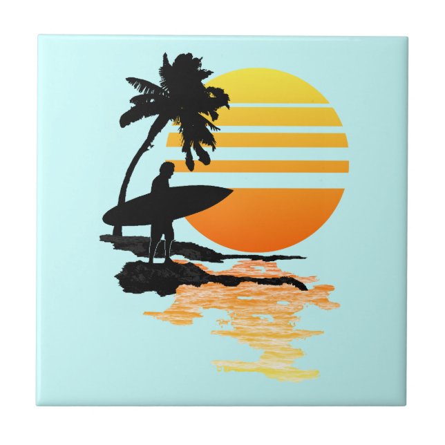 Surfing Sunrise Tile (Front)