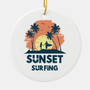 Surfing -Sunset Surfing Ceramic Ornament