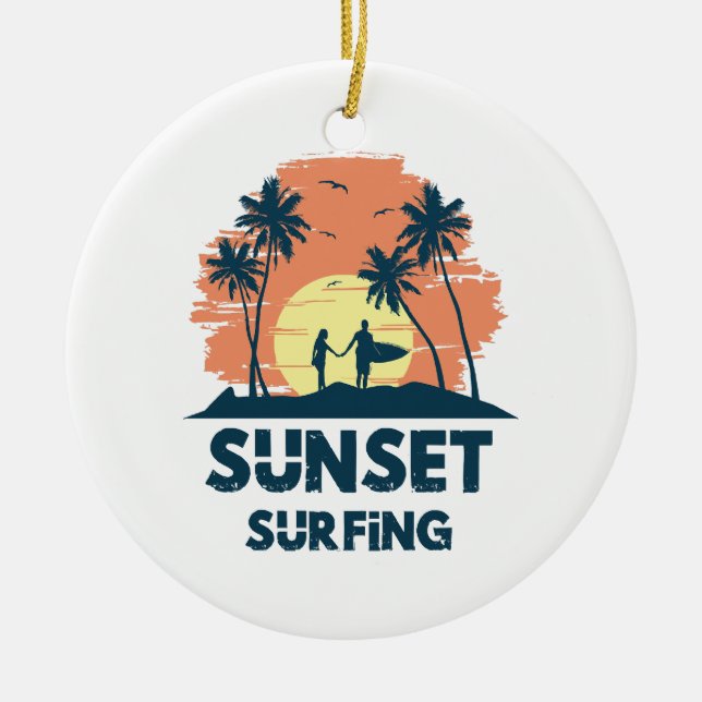 Surfing -Sunset Surfing  Ceramic Ornament (Front)