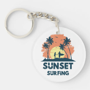 Surfing -Sunset Surfing Keychain