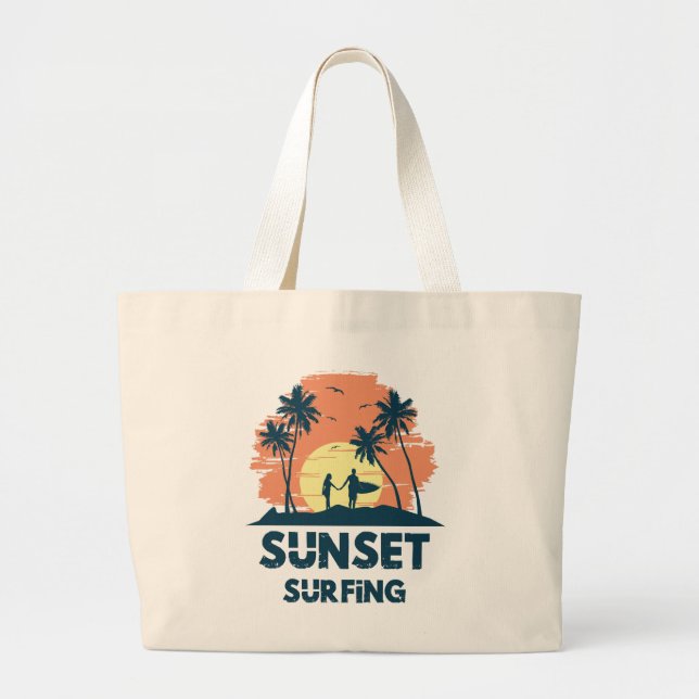 Surfing -Sunset Surfing  Large Tote Bag (Front)