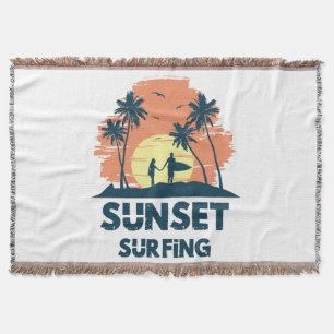 Surfing -Sunset Surfing Throw Blanket