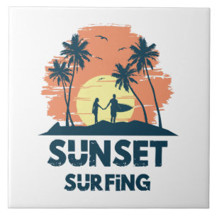 Surfing -Sunset Surfing Tile