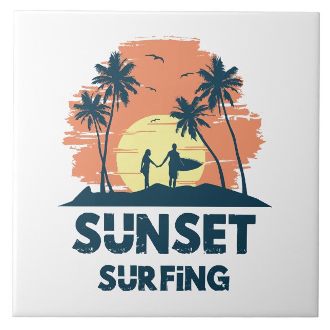 Surfing -Sunset Surfing  Tile (Front)