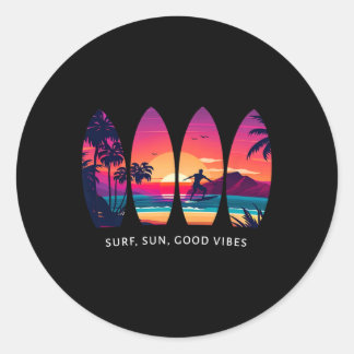 Surfing Surf Board Beach Surfer Gift Vintage _1 Classic Round Sticker