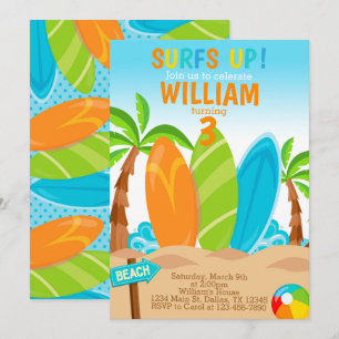 Surfing Surfboard Birthday Party Invitation Invite
