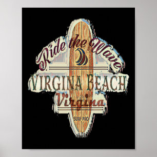 Surfing, Surfboard, Distressed Longboard Virginia Poster