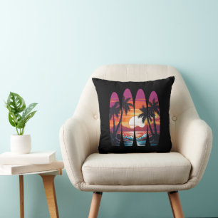 Surfing Surfboards Sunset Throw Pillow
