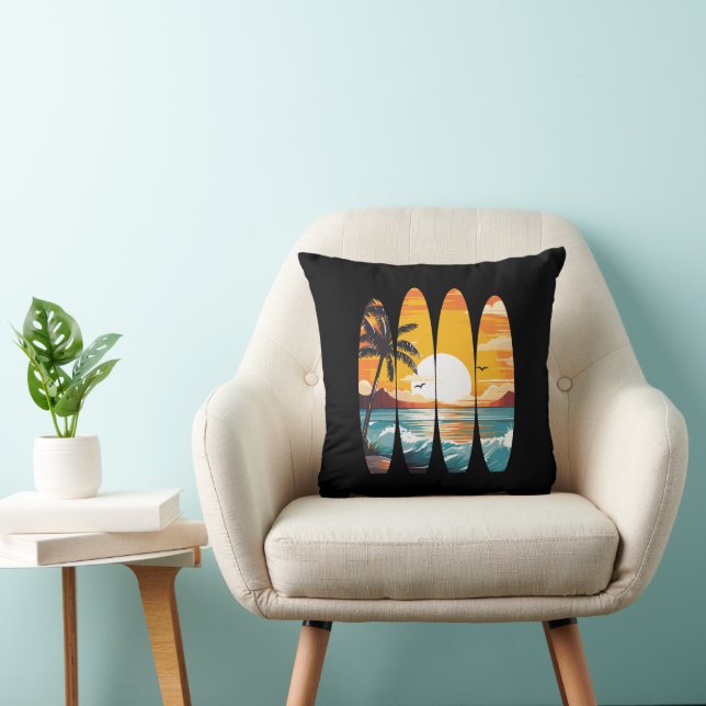 Surfing Surfboards Sunset Throw Pillow (Chair)