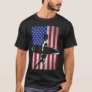 Surfing Surfer 4th of July USA American Flag For M T-Shirt