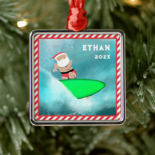 Surfing Surfer Christmas Holiday Gift  Metal Ornament