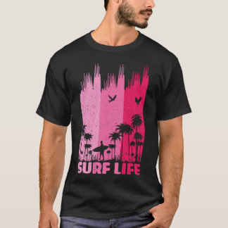 Surfing Surfer Retro Surf Life Summer Palm Tree Fa T-Shirt