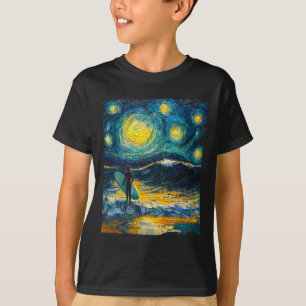 Surfing Surfer Surfboard - Van Gogh Style - Starry T-Shirt