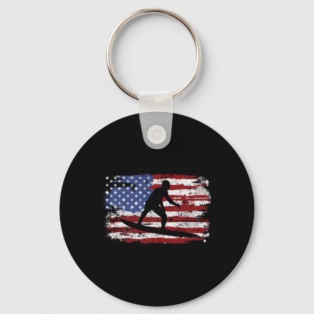 Surfing Surfer Usa Flag Vintage  Keychain (Front)