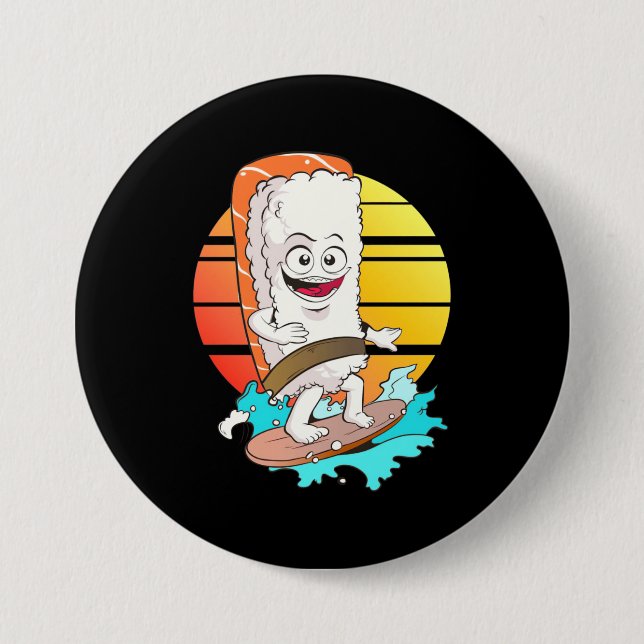 Surfing Sushi 3 Inch Round Button (Front)