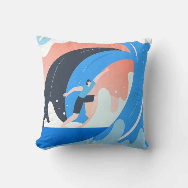 Surfing the Color Wave Throw Pillow (Front)