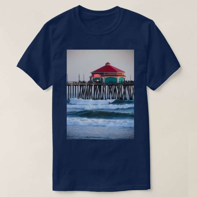 Surfing the Huntington Beach Pier T-Shirt (Design Front)