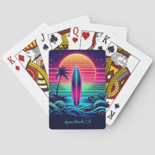 Surfing the Neon Sunset Playing Cards