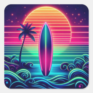  Surfing the Neon Sunset- Square Sticker