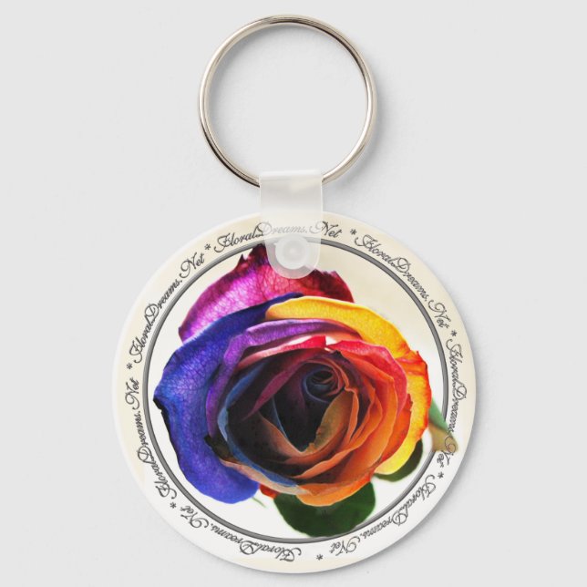 Surfing the Rainbow Rose Keychain (Front)