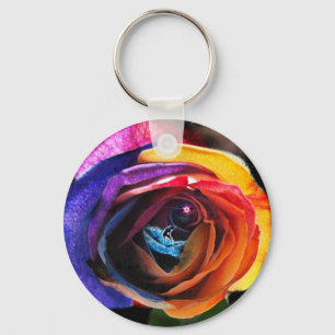 Surfing the Rainbow Rose Keychain