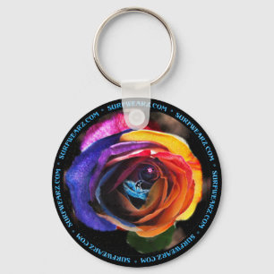 Surfing the Rainbow Rose Keychain