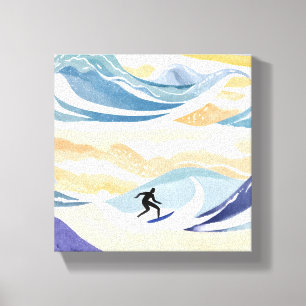 Surfing the Wave   Contemporary Watercolor Ocean Canvas Print
