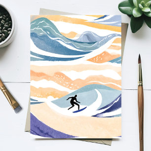 Surfing the Wave   Contemporary Watercolor Ocean Postcard
