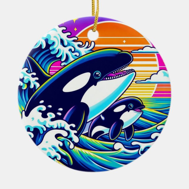 Surfing the Waves Ceramic Ornament (Front)