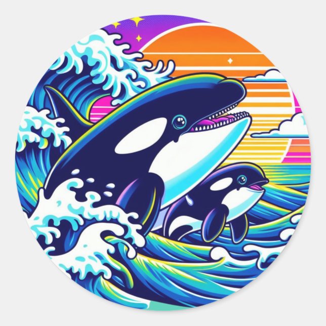 Surfing the Waves Classic Round Sticker (Front)