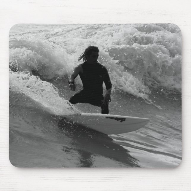 Surfing The Waves Grayscale Mouse Pad (Front)