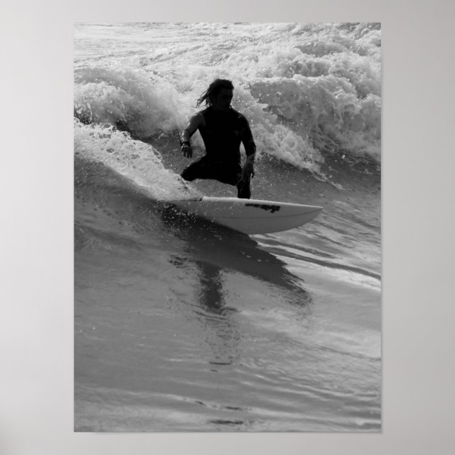 Surfing The Waves Grayscale Poster (Front)