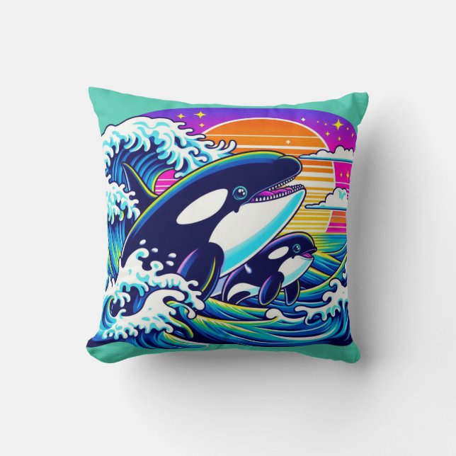 Surfing the Waves Throw Pillow (Front)
