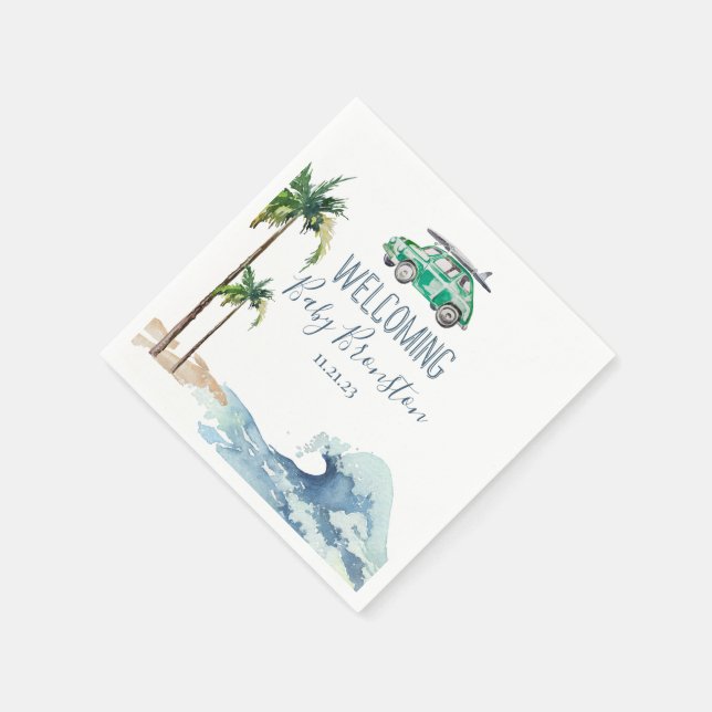Surfing Theme Baby Shower Invitation Beach Baby  Napkin (Corner)