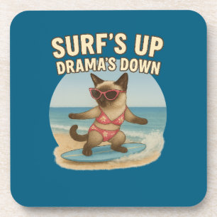 Surfing themed for Siamese Cat Coaster