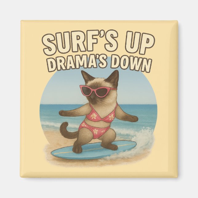 Surfing themed for Siamese cat lovers Magnet (Front)