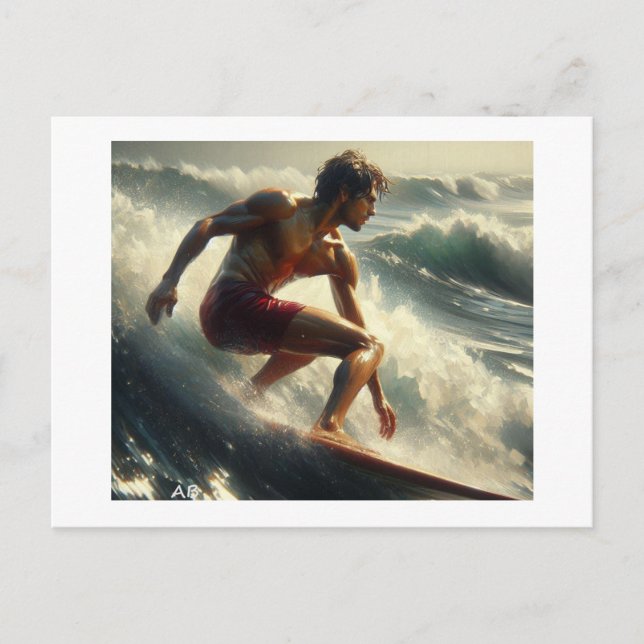 Surfing Through Sunlit Waves,  Postcard (Front)