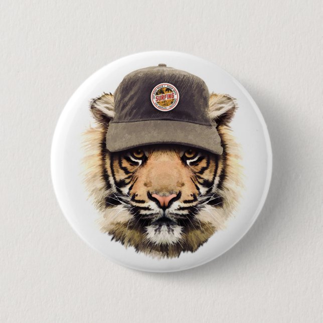 Surfing Tiger 2 Inch Round Button (Front)