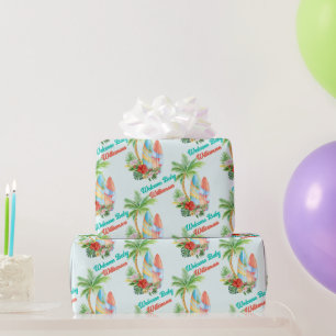 Surfing tropical baby on board baby shower welcome wrapping paper