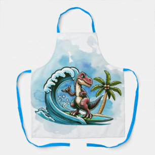 Surfing tropical dinosaur apron