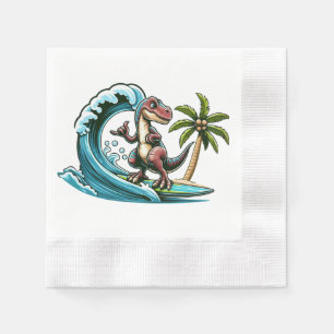 Surfing tropical dinosaur napkin