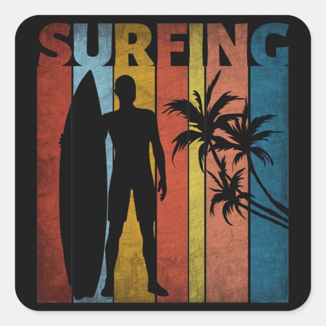 SURFING TROPICAL SUMMER SQUARE STICKER (Front)