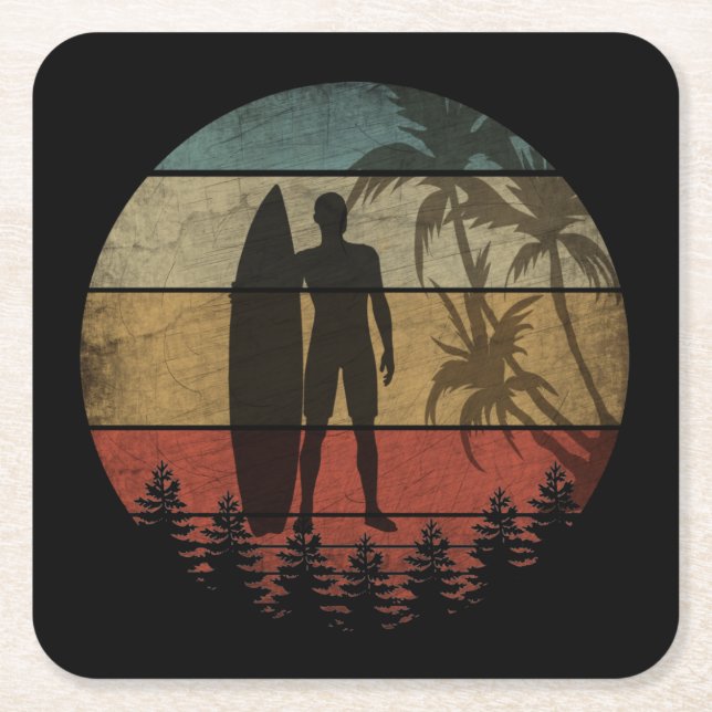 SURFING VINTAGE SQUARE PAPER COASTER (Front)