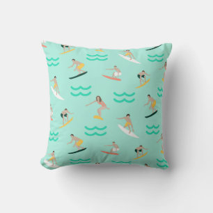 Surfing Wave Adventure Pattern Throw Pillow