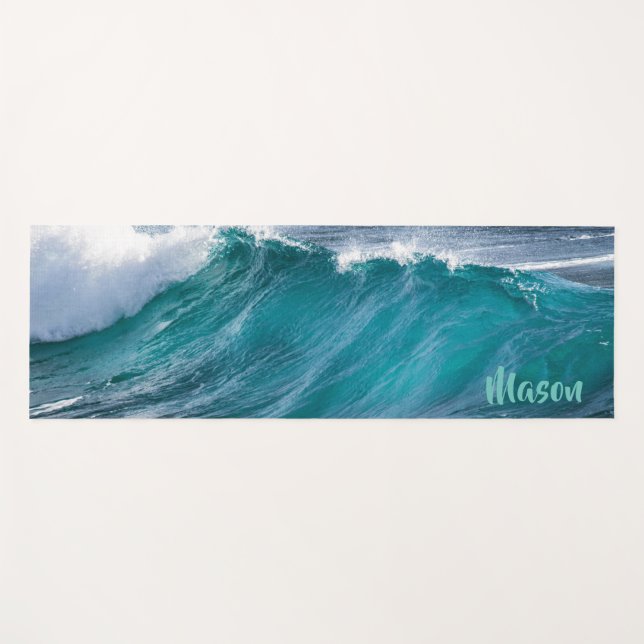 Surfing Wave (with personalized name) Yoga Mat (Front (Horizontal))