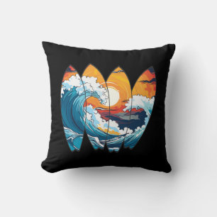 Surfing Waves Surfboards Throw Pillow