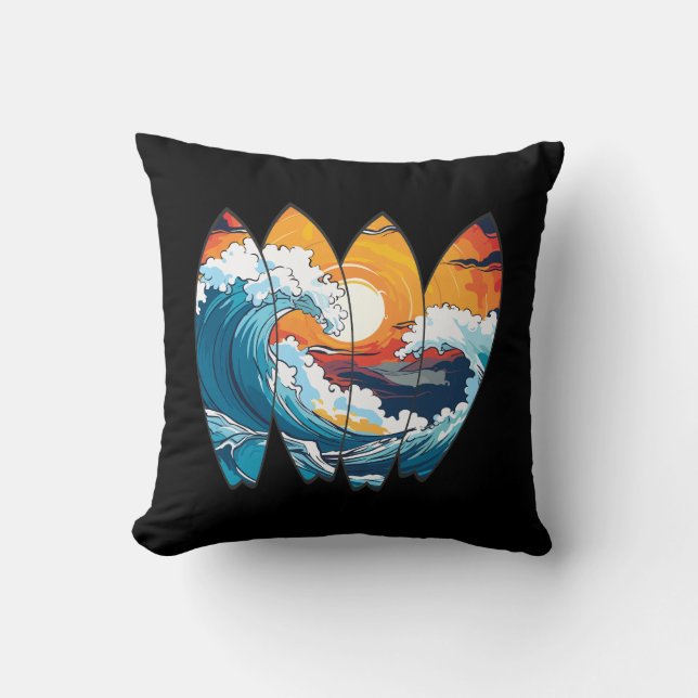 Surfing Waves Surfboards Throw Pillow (Front)