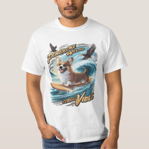 Surfing Welsh Corgi Catching Big Wave T-Shirt