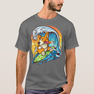 Surfing Welsh Corgi Funny _ Cute Hawaiian Dog Sur T-Shirt