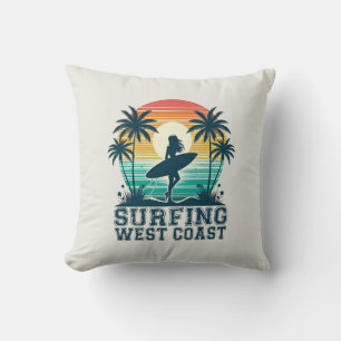 Surfing West Coast Throw Pillow